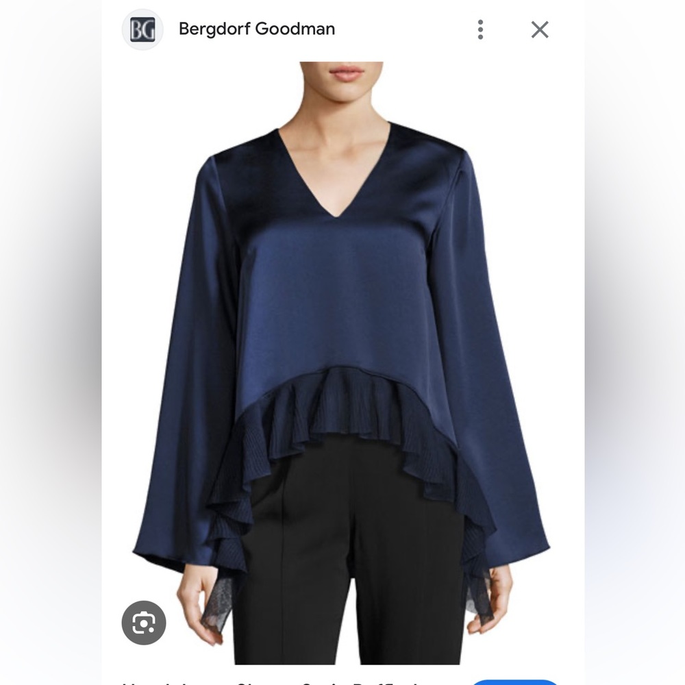 Heath Long-Sleeve Satin Ruffled Top, Indigo